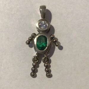 Vintage Sterling 925 Silver Birthstone Green Emerald Rhinestone CZ Pendant